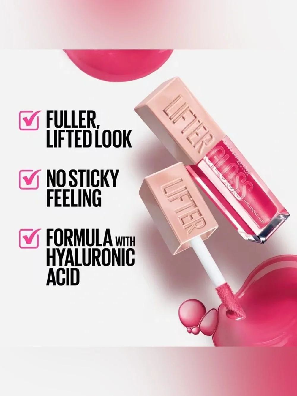 Pink plumping Lip Gloss - Hydrating Shine - lifter gloss maybelline